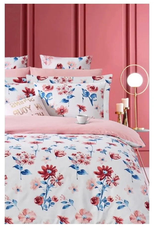 Biało-różowa pościel dwuosobowa z bawełny renforcé z prześcieradłem 200x220 cm – Mila Home