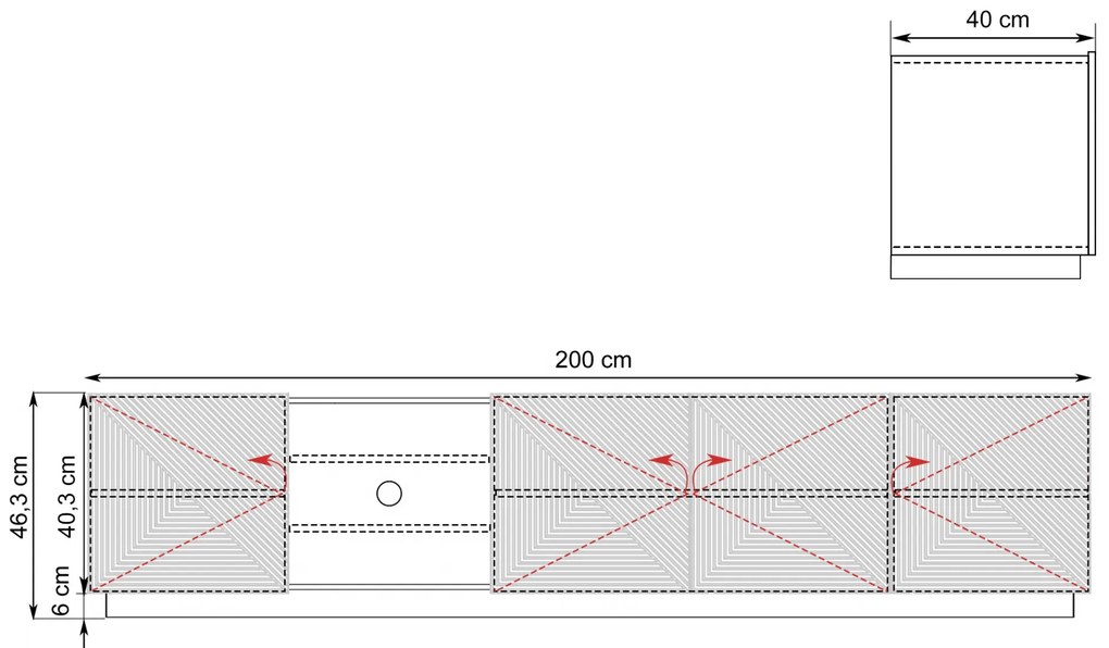 Szafka RTV Asha 200 cm z ryflowanym frontem i wnęką - artisan / rivier stone mat