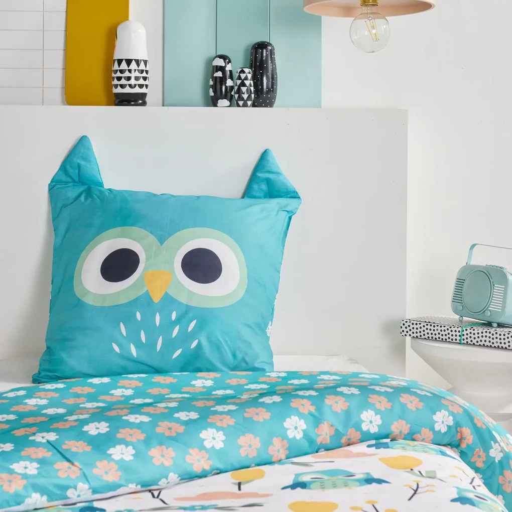 Pościel dziecięca 140x200 cm LAZY MORNING, bawełniana, poszewka z uszkami