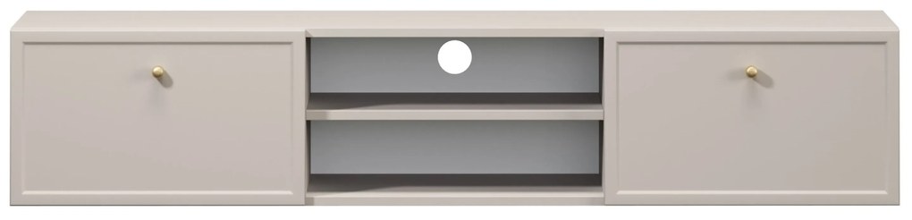 Szafka RTV wisząca Lorini 150 cm z szufladami - kaszmir / złote uchwyty