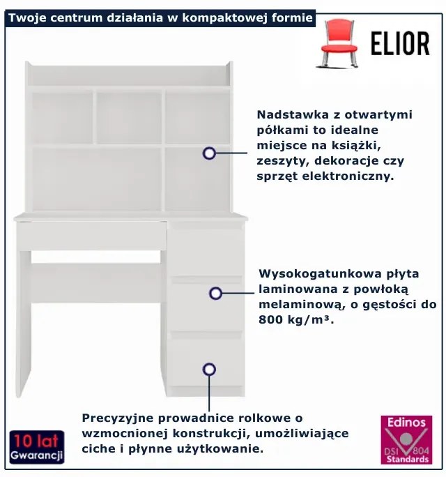 Białe prawostrone biurko z nadstawką  L5-G95