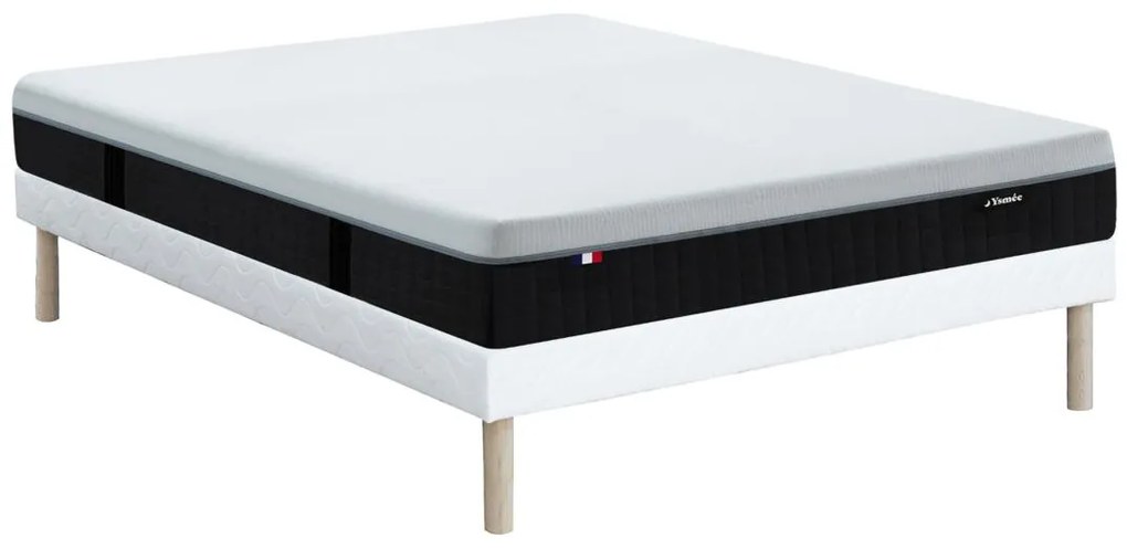 Zestaw 140 x 190 cm stelaż uniwersalny + materac hybrydowy ognioodporny o grub. 28 cm z 9-strefowymi sprężynami kieszeniowymi, pamięcią kształtu i lateksem - SLOMAS marki YSMÉE