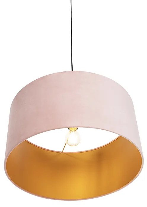 Lampa wisząca z różowym aksamitnym kloszem ze złotem 50 cm - CombiWiejski/ Rustykalny / Vintage Oswietlenie wewnetrzne