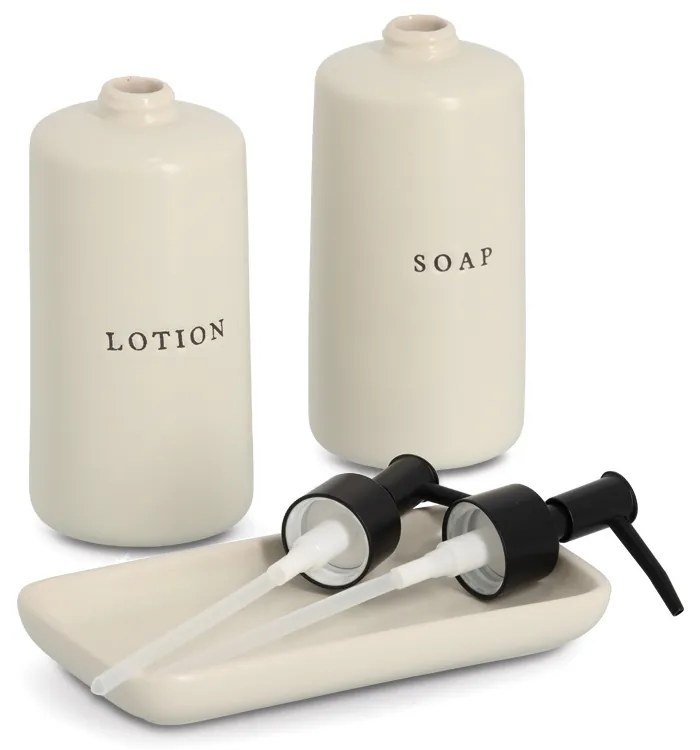 Ceramiczne dozowniki do mydła i lotionu BATH STYLE, 3 elementy