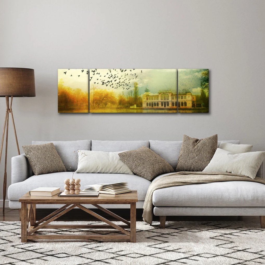 Obraz namalowanego krajobrazu z rezydencją (170x50 cm)