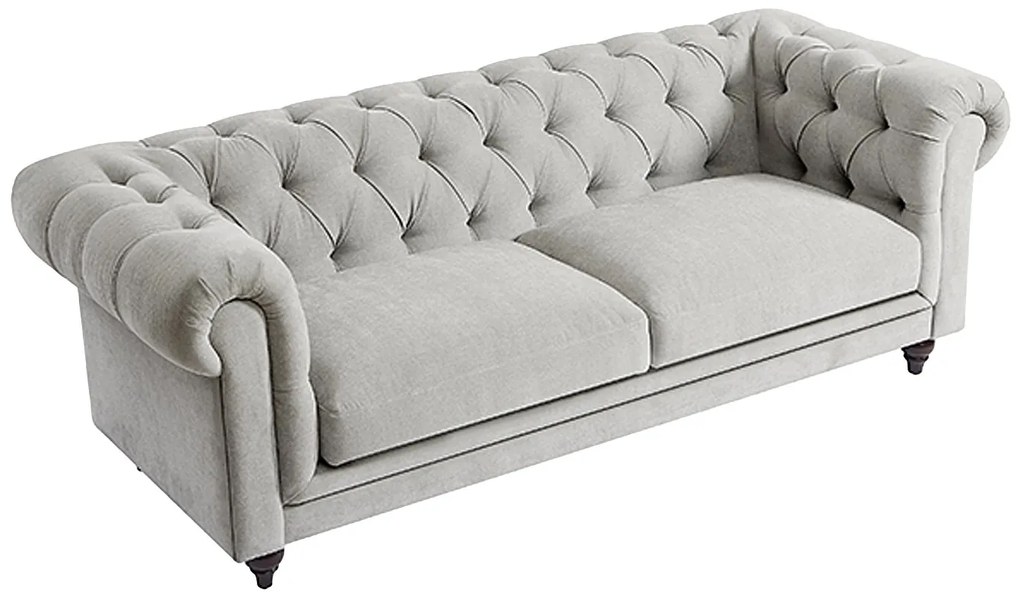 Kanapa 3-osobowa chesterfield z jasnoszarą tapicerką - CRONEL