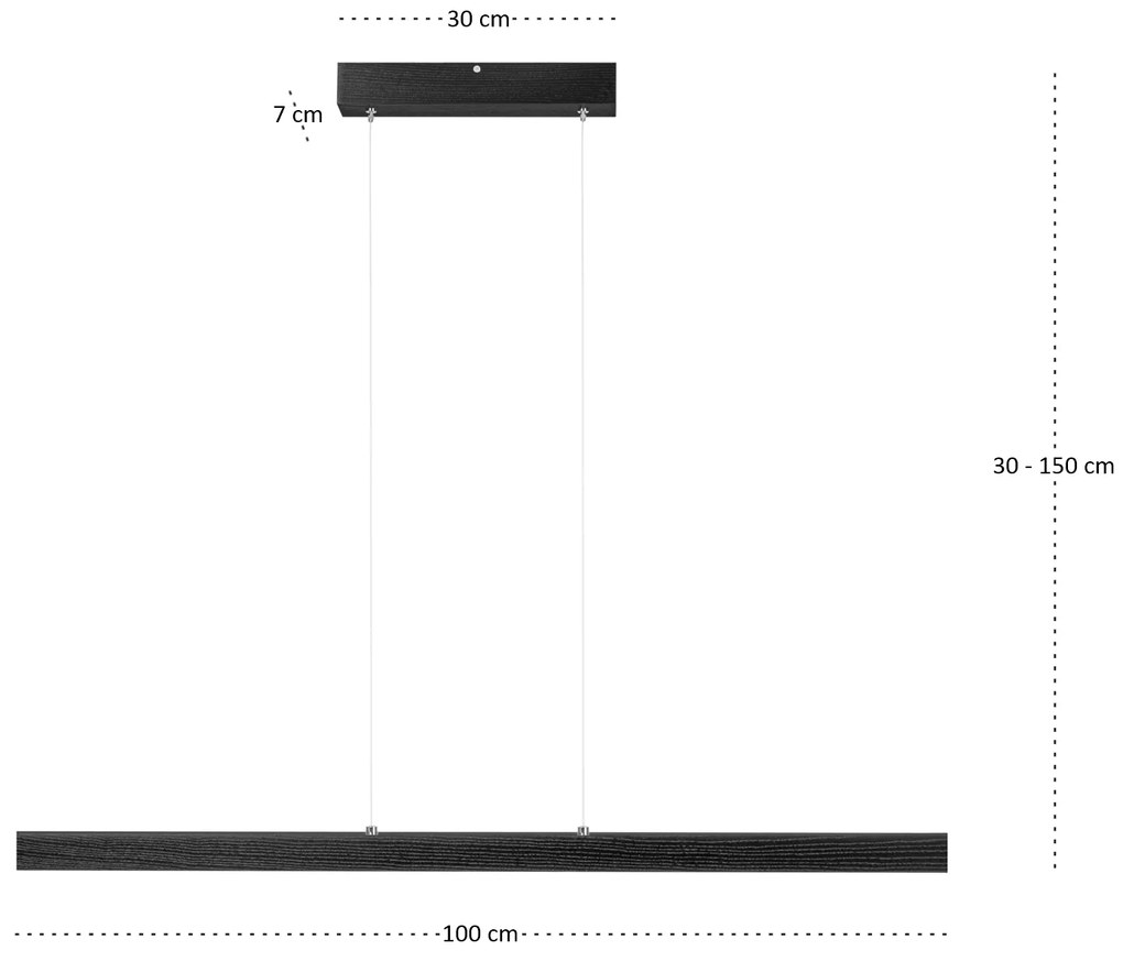 Czarna lampa wisząca LED 100 cm z drewna jesionowego L100KB-4K-SCHWARZ