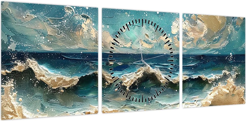 Obraz - Malowanie morza (z zegarem) (90x30 cm)