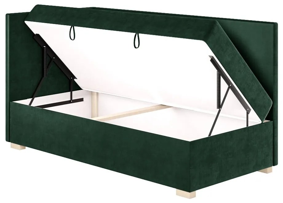 Ciemnozielone narożne łóżko dziecięce ze schowkiem i materacem 90x200 cm Flexi – Ghado
