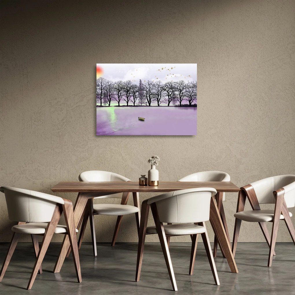 Obraz na szkle - Łodka na jeziorze (70x50 cm)