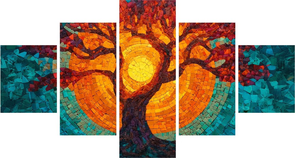 Obraz - Drzewo życia i słońce w mozaice (125x70 cm)