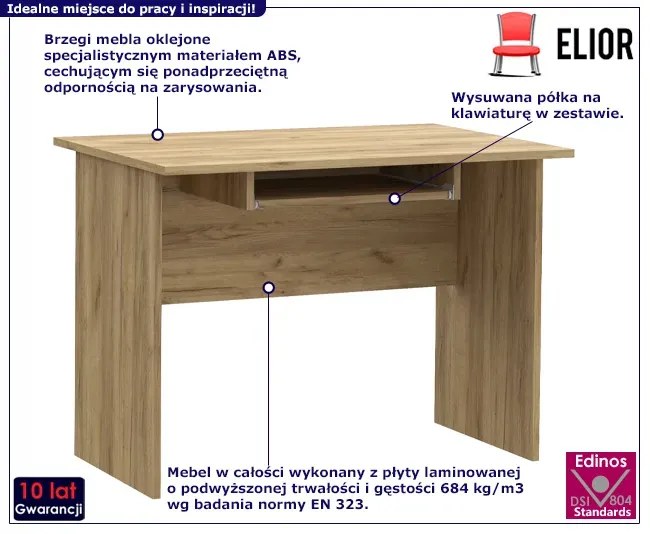 Biurko komputerowe do pracy 100 cm dąb craft - Madris