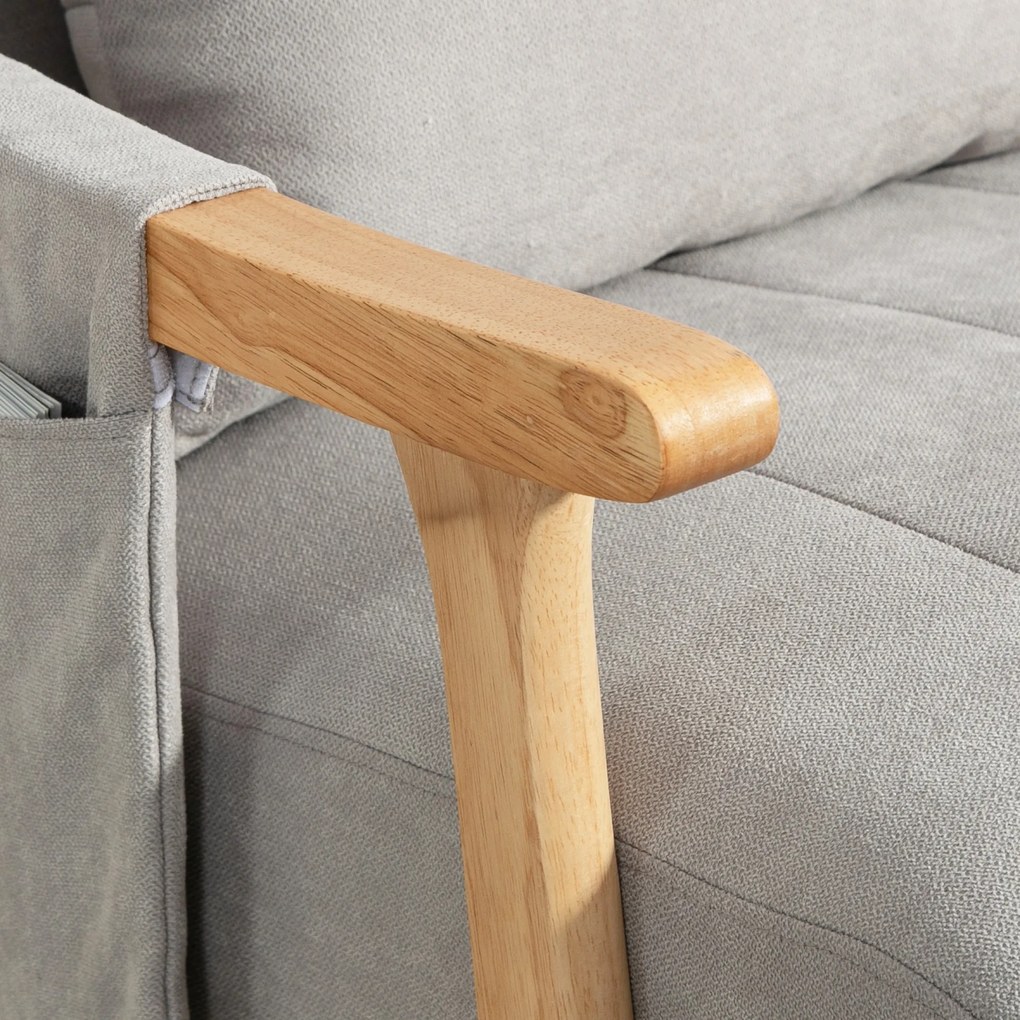 HOMCOM Fotel bujany z poduszką lędźwiową, szerokie siedzisko, rama bukowa, do 120 kg, szary