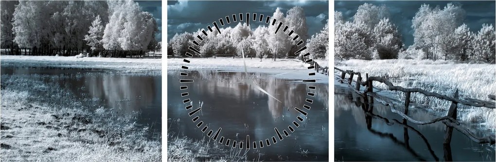 Obraz - Zamarznięty krajobraz (z zegarem) (90x30 cm)