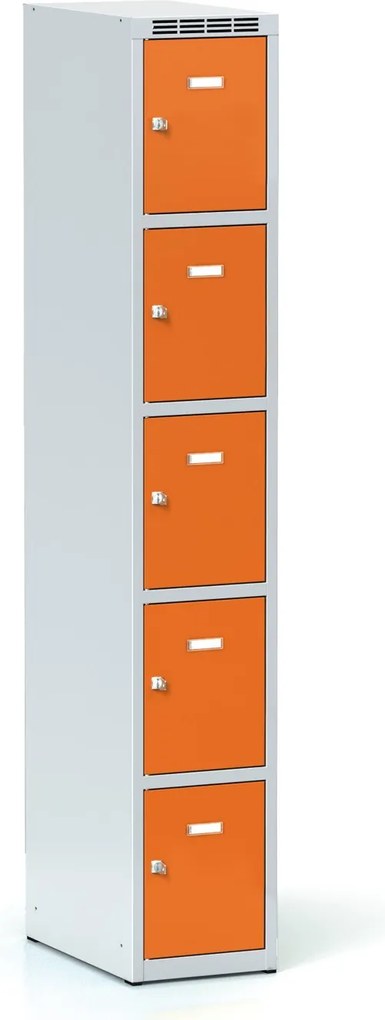 Szafka skrytkowa S6, 5 schowków, 1800 x 300 x 500 mm, zamek obrotowy, drzwi pomarańczowe