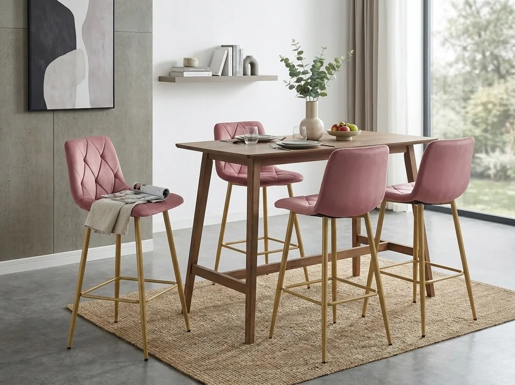 Ciemnoróżowy hoker NADO VELVET z nogami w dekorze dąb