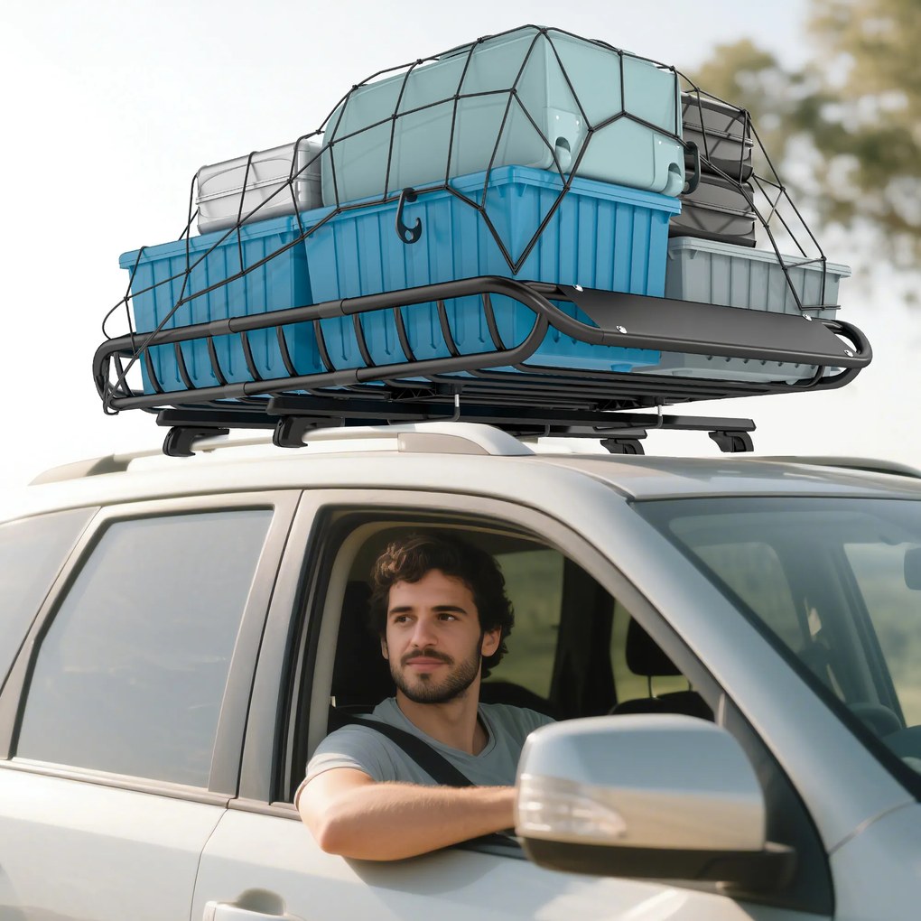 SPORTNOW Uniwersalny Bagażnik Dachowy Kosz Dachowy z Deflektorem Wiatru, do 150 kg, 116 x 92 x 11,5 cm na SUV-y i Pickupy, Czarny | Aosom PL