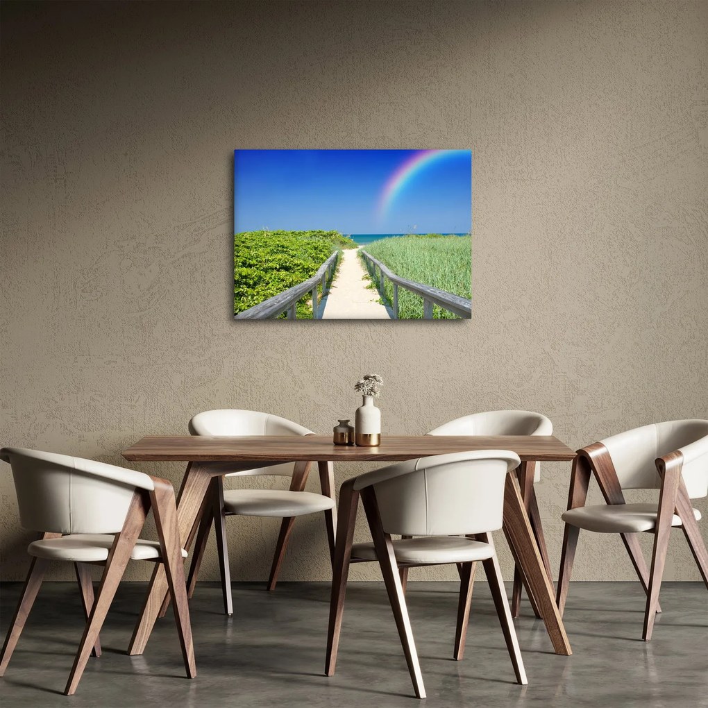 Obraz - Krajobraz i tęcza (70x50 cm)