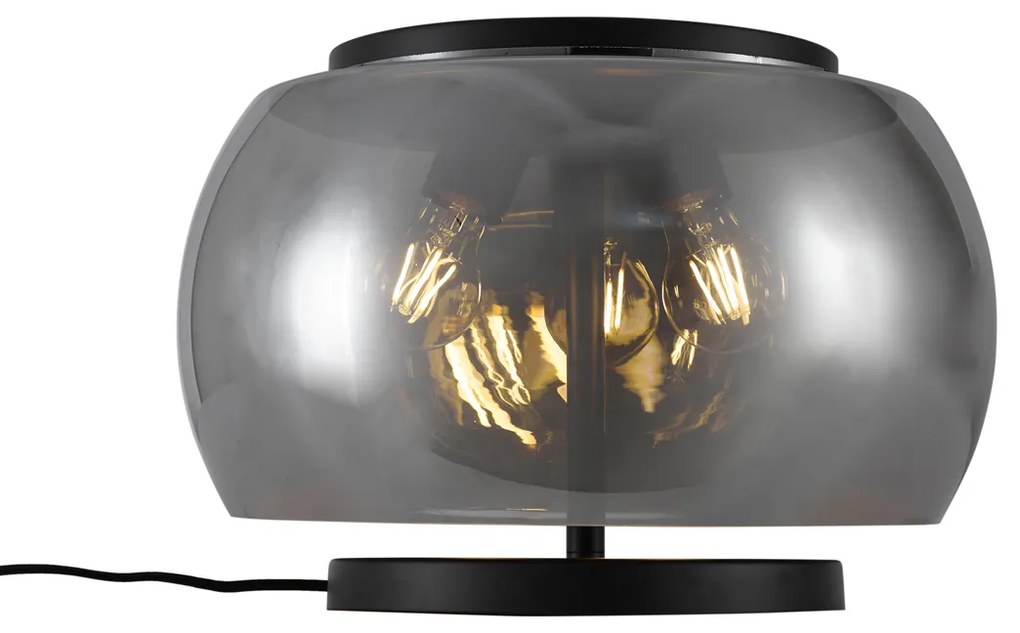 Designerska lampa stołowa czarna z przydymionym szkłem 2-punktowa - BinoDesignerski Oswietlenie wewnetrzne