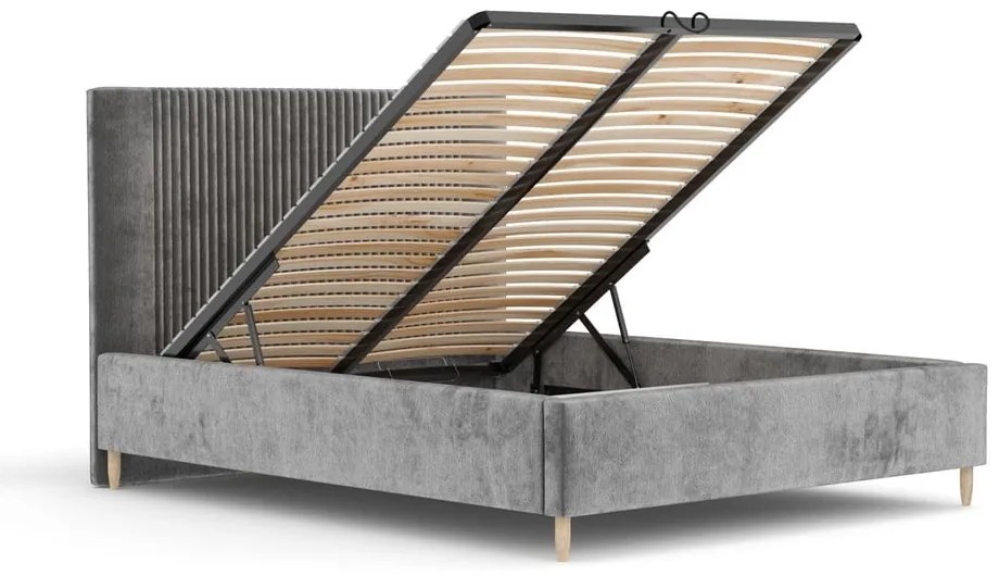 Szare tapicerowane łóżko dwuosobowe ze schowkiem ze stelażem 180x200 cm Etero – Maison de Rêve