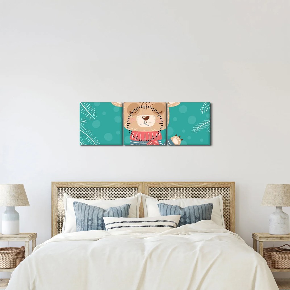 Obraz - Machający niedźwiadek (z zegarem) (90x30 cm)
