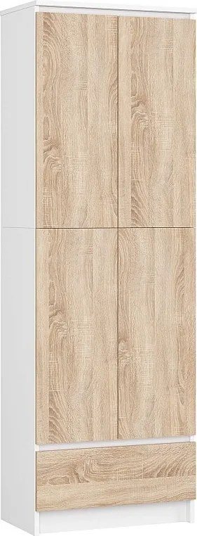 Regał AKORD R60 Biały 60 cm 2 drzwi 1 szuflada kolor Dąb Sonoma mat 4 półki 60x35x180 cm