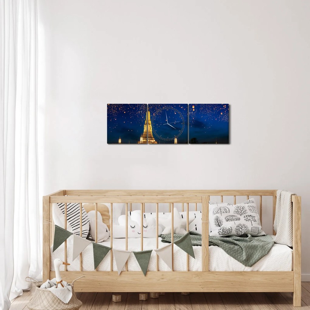 Obraz - Lampiony szczęścia, Bangkok (z zegarem) (90x30 cm)