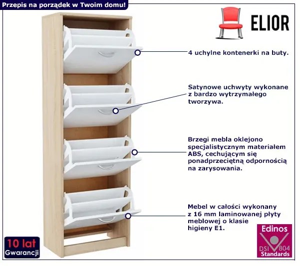 Nowoczesna szafka na buty dąb sonoma + biały - Makla 3X