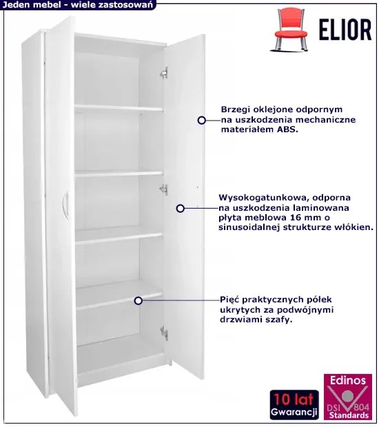 Biała szafa do salonu z półkami - Exorta