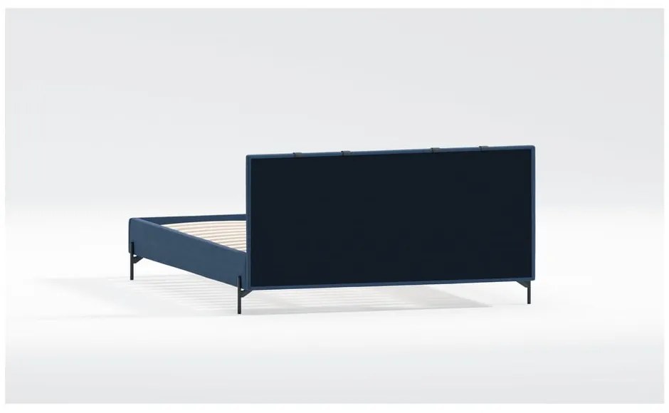 Ciemnoniebieskie tapicerowane łóżko dwuosobowe ze stelażem 200x200 cm Tulsa – Ropez