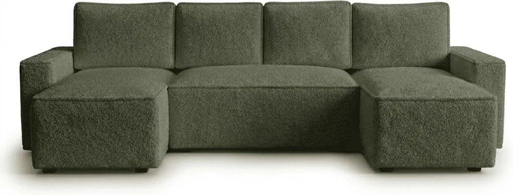 Rozkładana sofa narożna w kształcie U SMART BOUCLE 303x143 cm, ciemnozielona