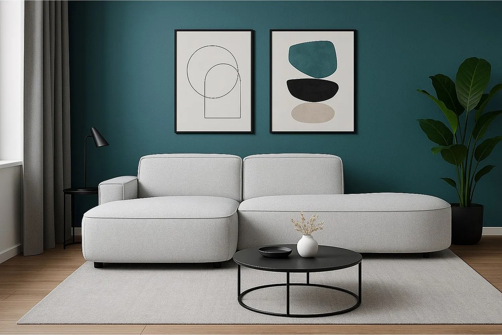 Narożnik modułowy CURSAL G lewostronny 271×166×73 cm – jasno szary Raven 6, zaokrąglone leżanki, wolnostojący