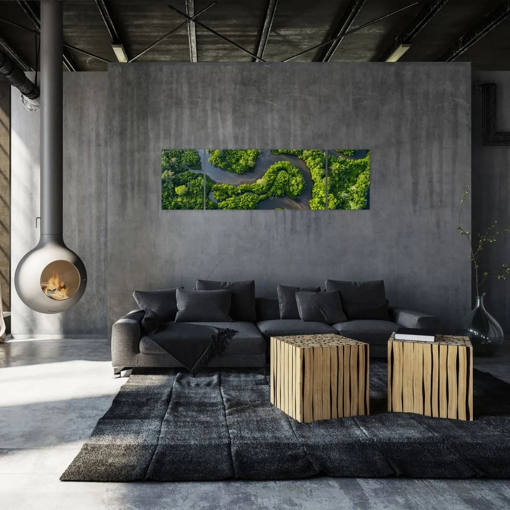 Obraz - Krajobraz leśny z rzeką (170x50 cm)