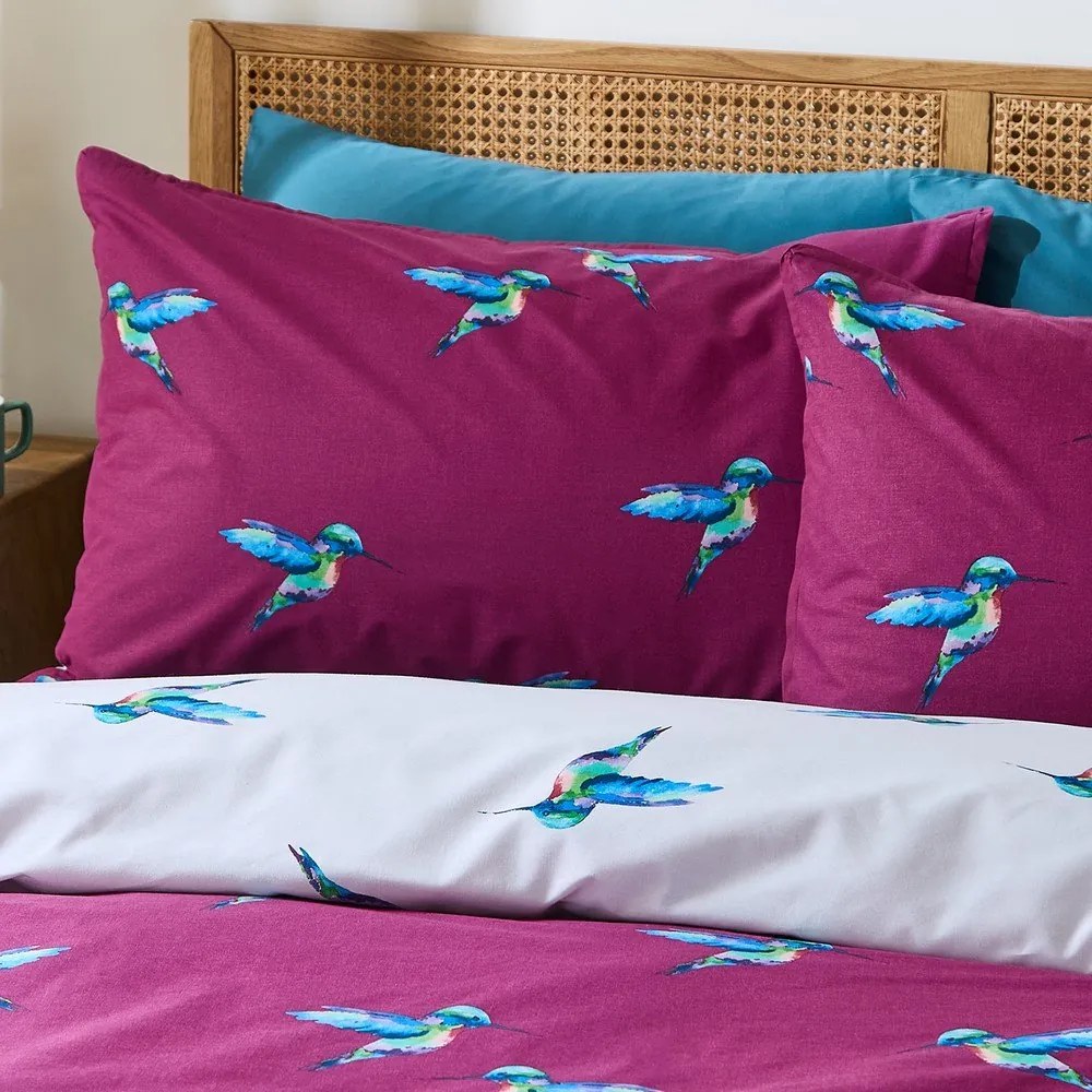 Biało-fioletowa bawełniana pościel dwuosobowa 200x200 cm Hummingbird – Their Nibs