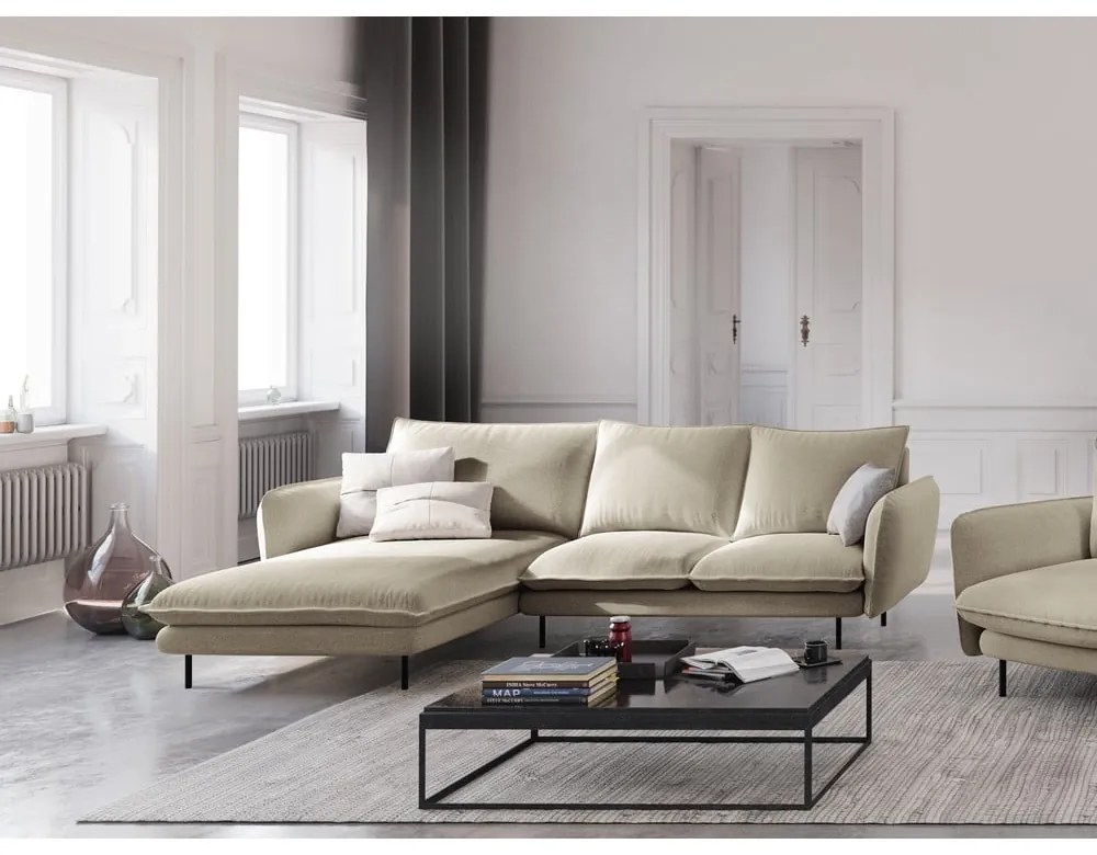 Beżowa sofa narożna Cosmopolitan Design Vienna, lewostronna