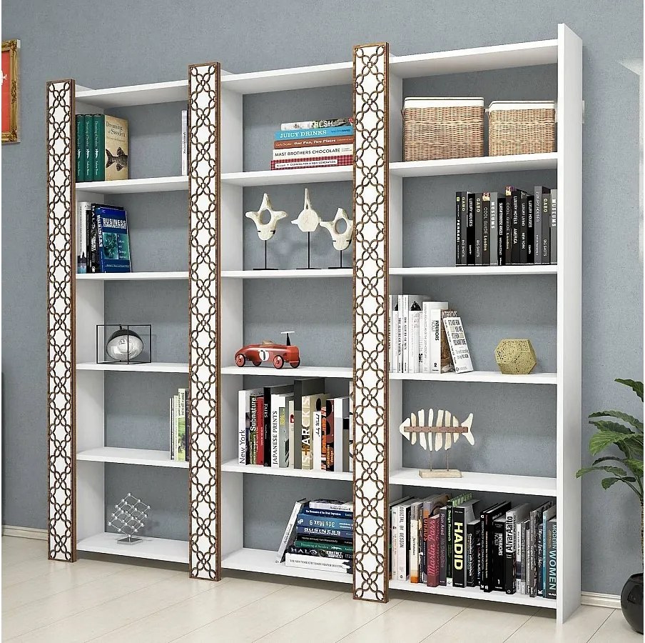 Nowoczesny regał na książki – 184,6 cm x 170 cm x 24,2 cm – Biały – Płyta wiórowa pokryta melaminą