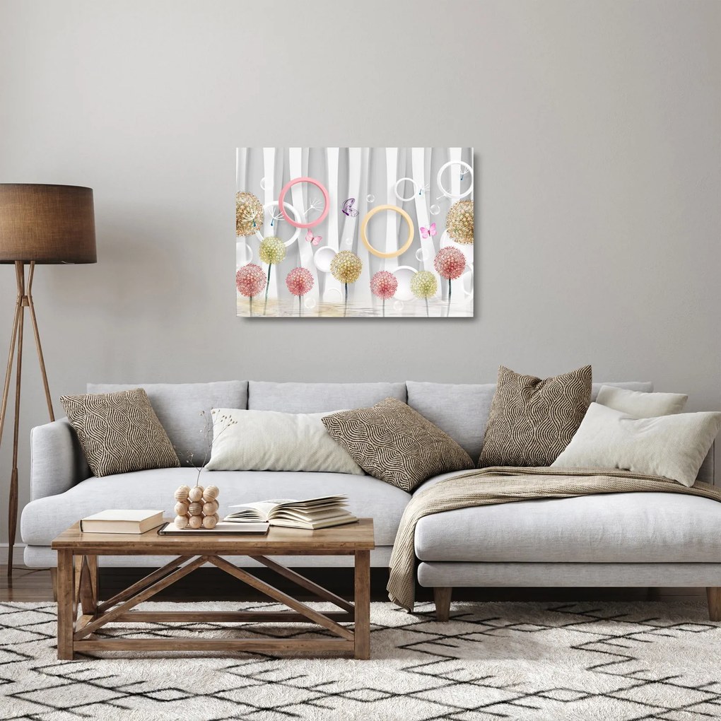 Abstrakcyjny obraz z dmuchawcami (70x50 cm)