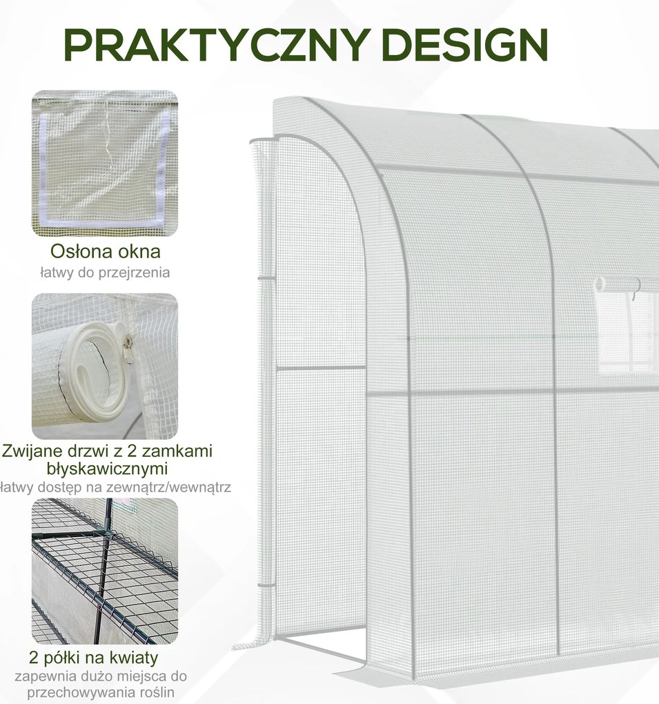 Outsunny szklarnia foliowa, szklarnia z 2 drzwiami, uprawa roślin, ochrona UV, biała