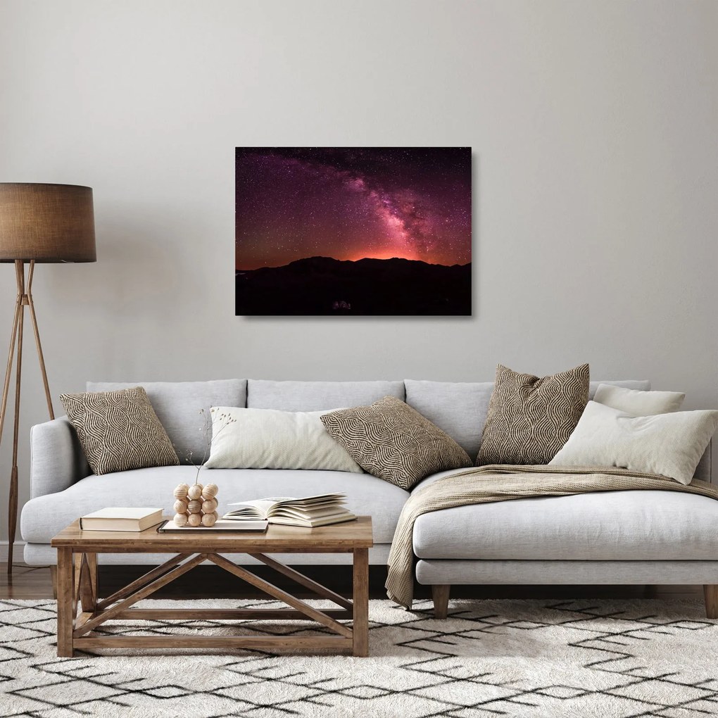 Obraz na szkle - różowa Droga Mleczna (70x50 cm)