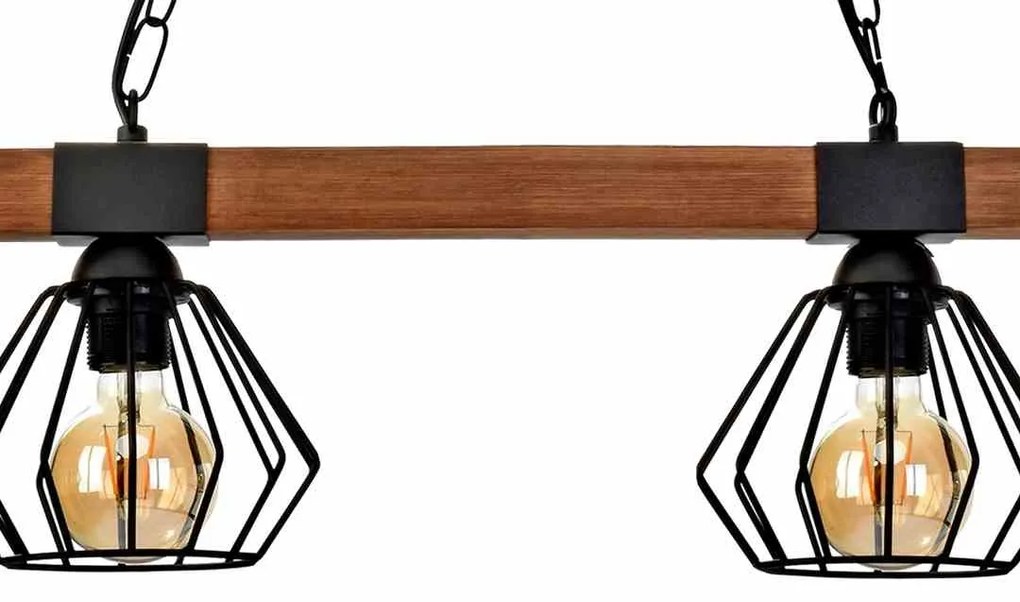 Lampa, podwójna, loft, czarna, drewno wisząca ULF BLACK/WOOD 2xE27