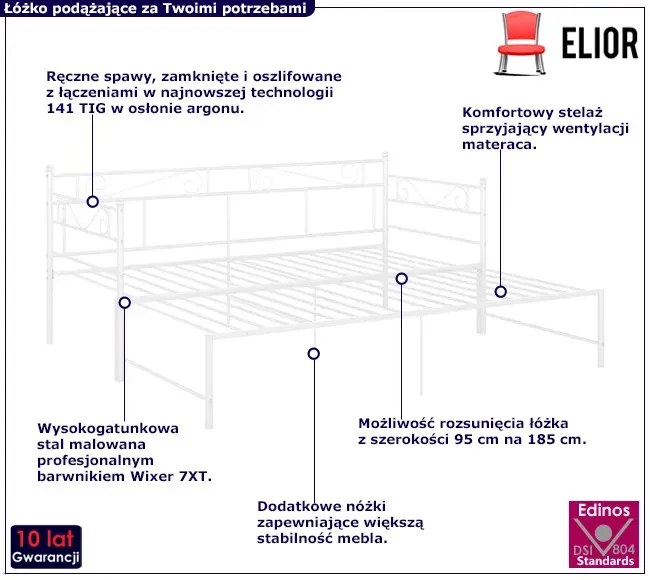 Białe metalowe łóżko rozkładane 90x200 cm - Wesper