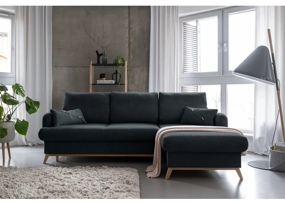 Ciemnoszary rozkładany/ze schowkiem narożnik (prawostronny/z szezlongiem) Scandic Lagom – Miuform