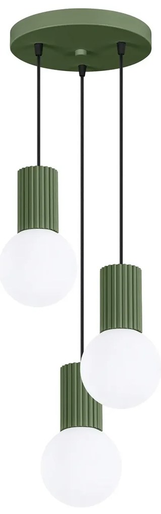 Lampa wisząca HALO 3P zielona oliwka ryflowana SOLLUX  LIGHTING
