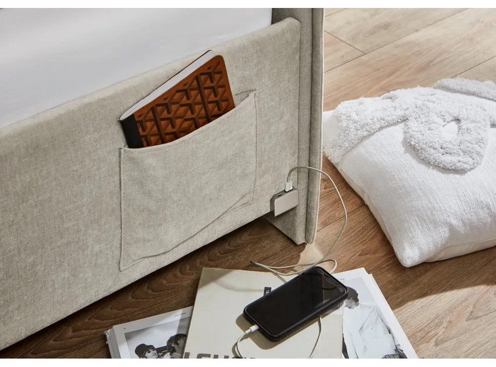 Beżowe tapicerowane narożne łóżko dziecięce bez stelaża 140x200 cm Fun – Meise Möbel