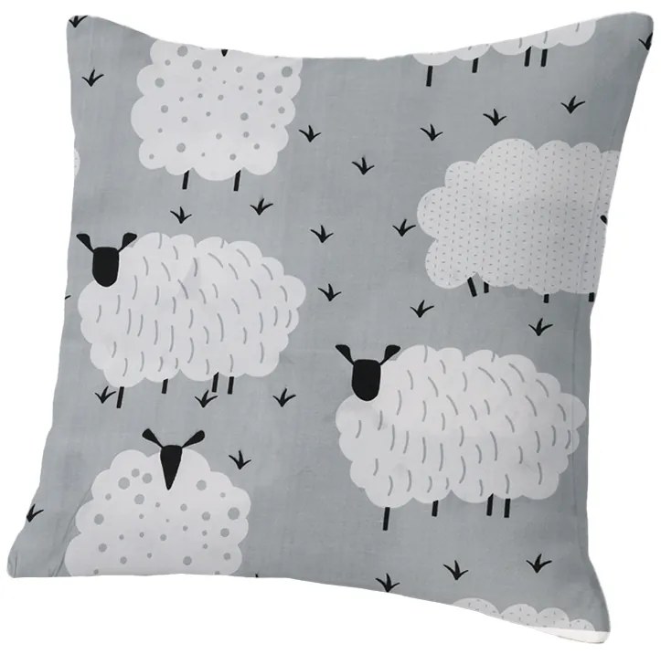 Zestaw 2 sztuk dekoracyjnych poszewek WHITE SHEEPS 45x45 cm, szary.