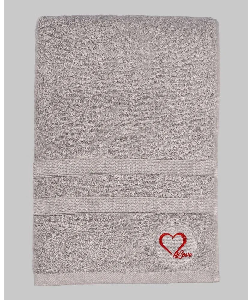 Szary bawełniany ręcznik kąpielowy frotte 70x140 cm Love – Foutastic