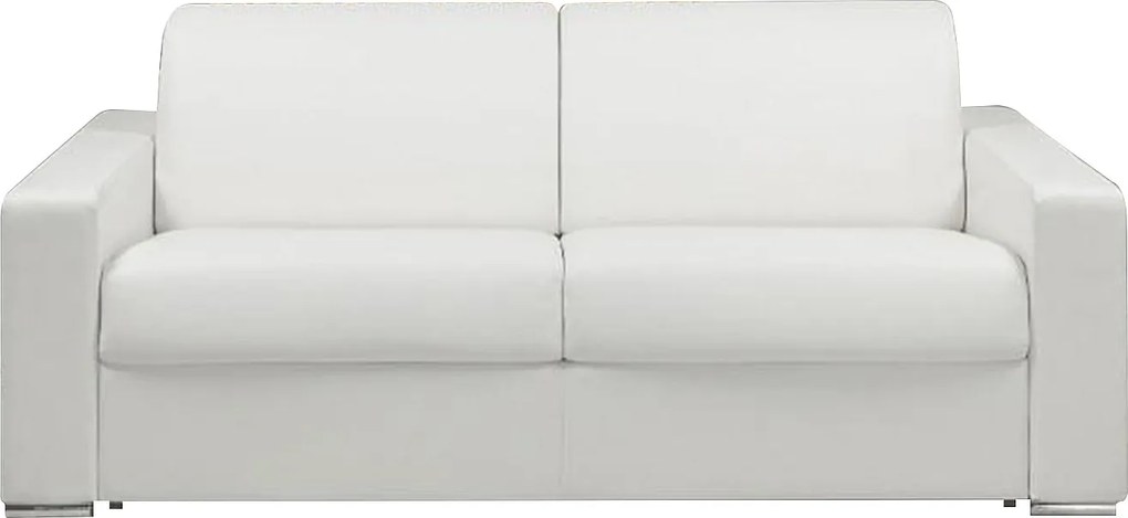 Kanapa 3-osobowa z ekspresowym mechanizmem rozkładania z ekoskóry CALITO - Biały - Wymiary miejsca do spania: 140 cm - Materac 16 cm z pamięcią kształtu