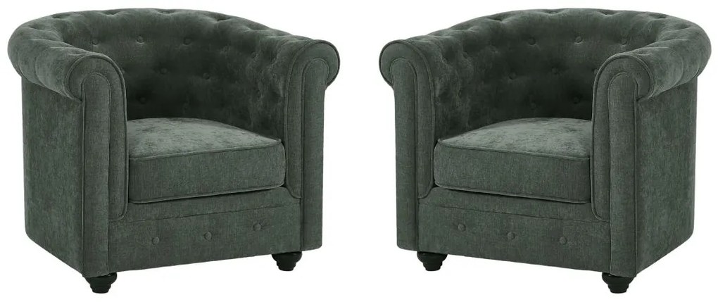Zestaw 2 foteli i z zielonej tkaniny CHESTERFIELD