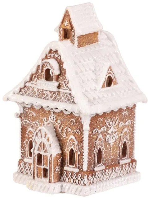 Ozdoby świąteczne Domek z piernika z ośnieżonymdachem, żywica poliestrowa, diody LED, brązowy
