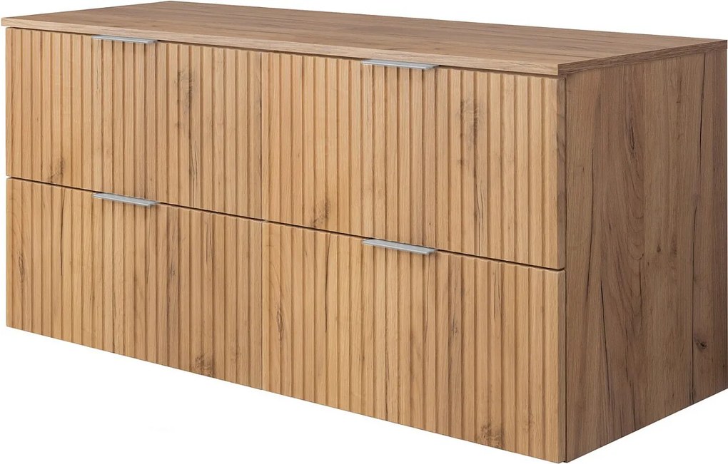 Szafka pod umywalkę, Dąb Craft, 120 (2 x 60) x 57 x 46 cm, uchwyt srebrny + Blat